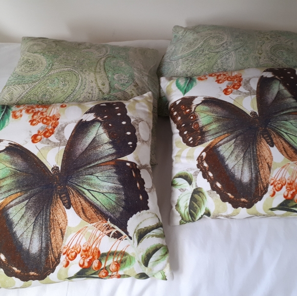 Urban Barn 16"🦋 Canvas Butterfly🦋 covers and pillow inserts set of 2 - Picture 2 of 5